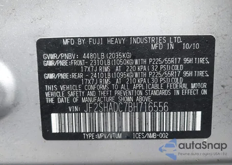 2011 Subaru Forester 2.5X Premium from USA, damaged, VIN JF2SHADC7BH716556